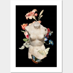 Popular Floral and Sculpture Art Collage, Nude Body Posters and Art